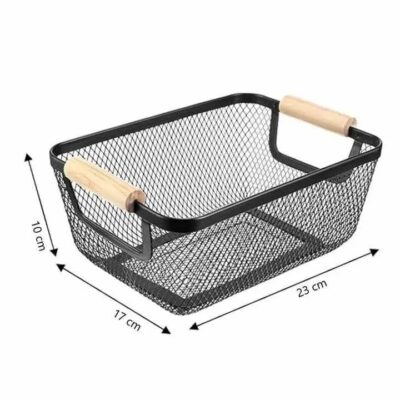 Rectangular Metal storage with bamboo handle - Image 4