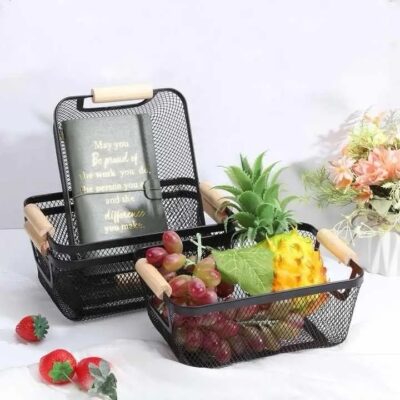 Rectangular Metal storage with bamboo handle - Image 3