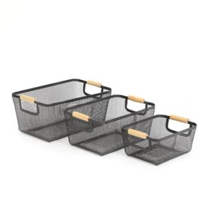 Rectangular Metal storage with bamboo handle