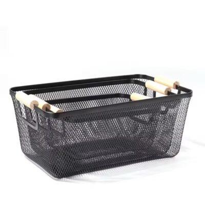 Rectangular Metal storage with bamboo handle - Image 2