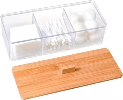 Divided Acrylic Cosmetics Organizer - bamboo lid - Image 4