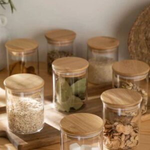 Set of 20 Round Spices Glass Jars with Bamboo Lid -200ml