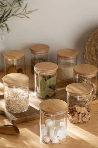 Set of 20 Round Spices Glass Jars with Bamboo Lid -200ml