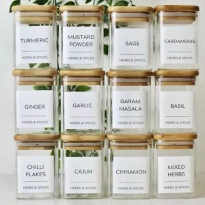 Glass square spices jar bamboo lid 250ml-Set Of 12
