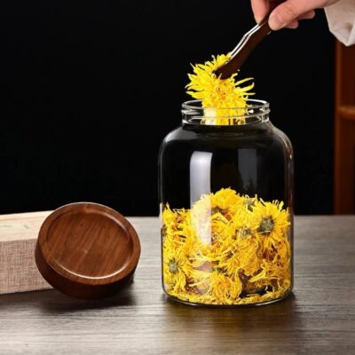 Acacia Pantry Glass Jar- Acacia Lid - Image 4