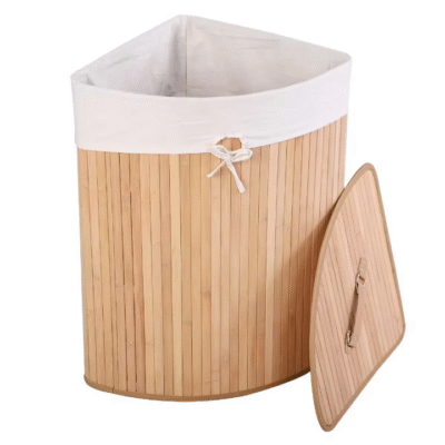 Corner_Bamboo Laundry Basket with Lid - Image 2