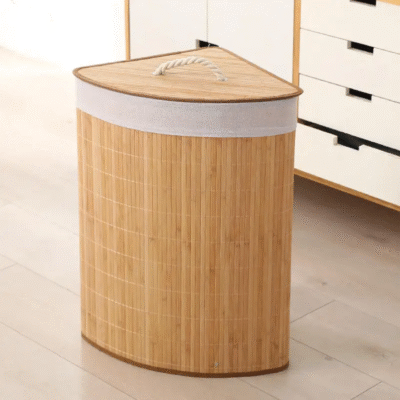 Corner_Bamboo Laundry Basket with Lid - Image 3
