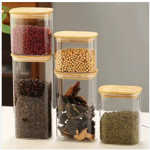 Rectangular Glass Jar with Bamboo Lid - Image 3