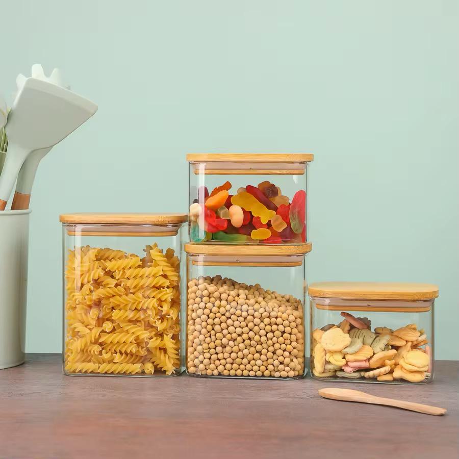 Rectangular Glass Jar with Bamboo Lid
