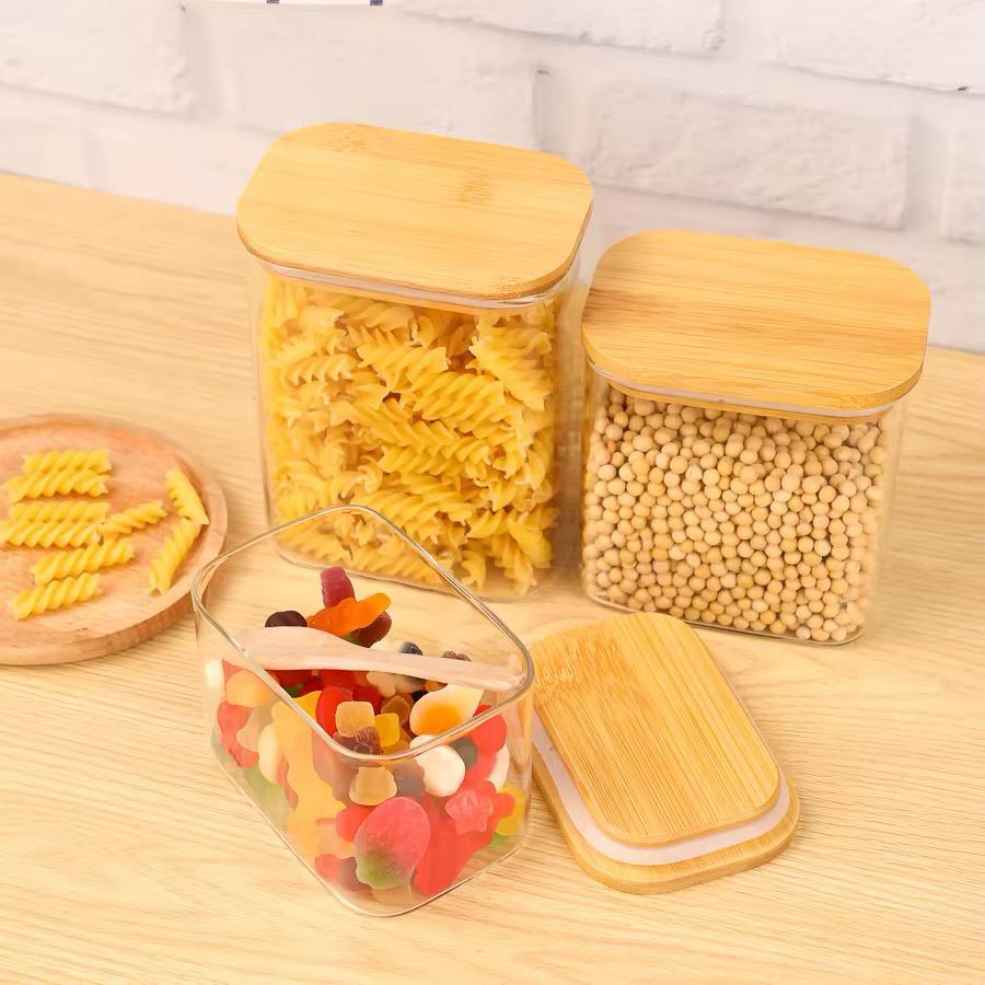 Rectangular Glass Jar with Bamboo Lid - Image 4