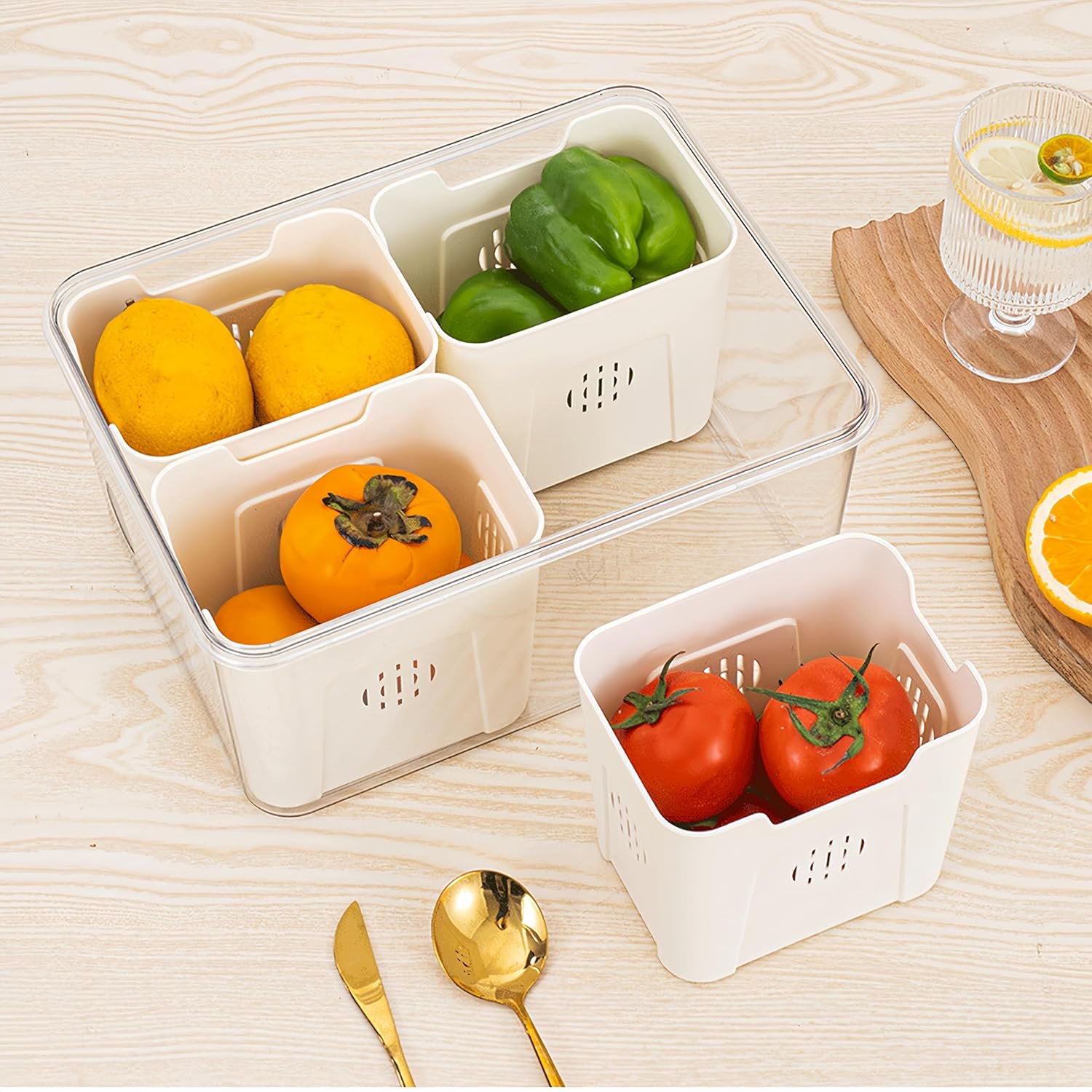 Fridge Salad Box-4 bins with drainage - Image 4