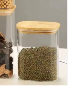 Rectangular Glass Jar with Bamboo Lid